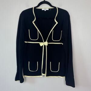 Vertigo Paris Black Cardigan White‎ Trim Bow Front Closure Old Money Size Large